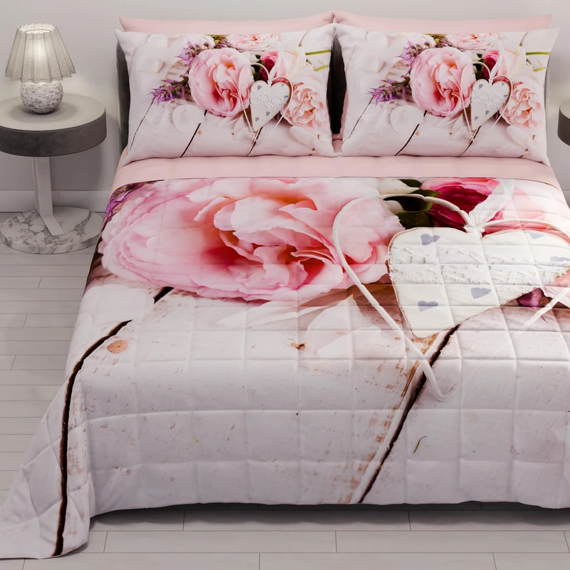 PETTI Artigiani Italiani - One and a Half Bedspread, One and a Half Quilt, Spring Double Face Solid Color and Digital Print, Country Chic, 100% Made in Italy