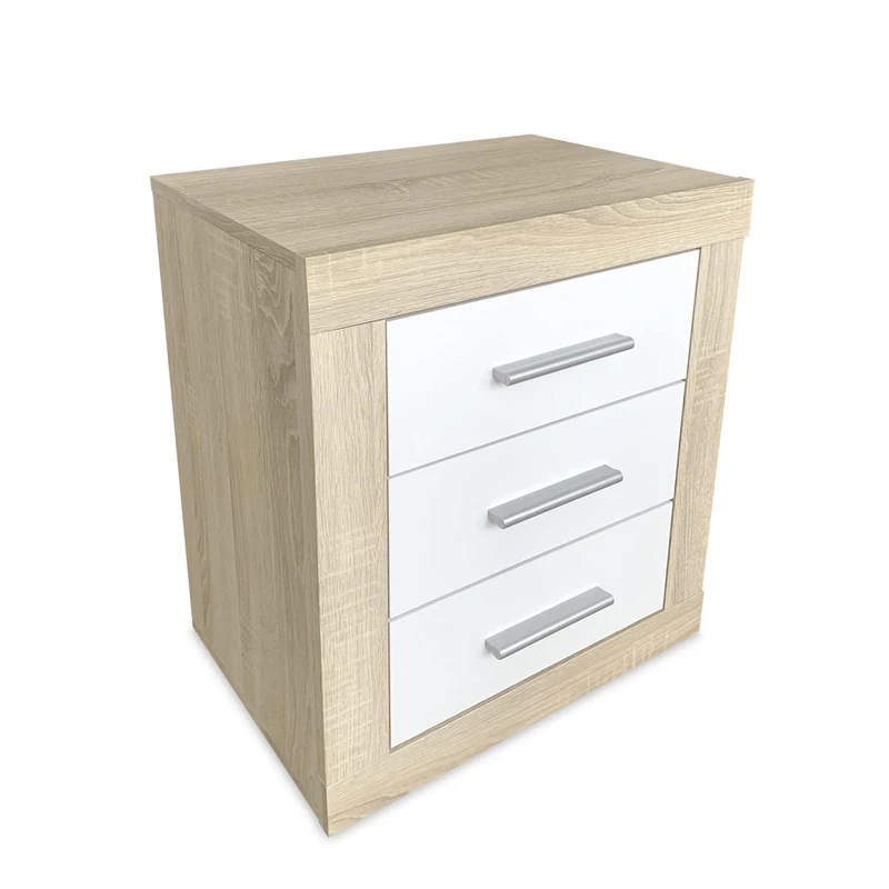 Duérmete Online - Omabella Nordic Style Bedside Table with 3 Drawers | Practical and Elegant Design | Cambria and White Colours