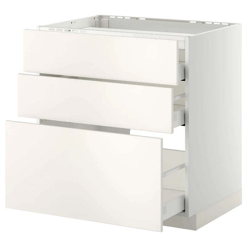IKEA METOD/MAXIMERA Base cab f hob/3 Fronts/3 Drawers, 80x60 cm, White/Veddinge White