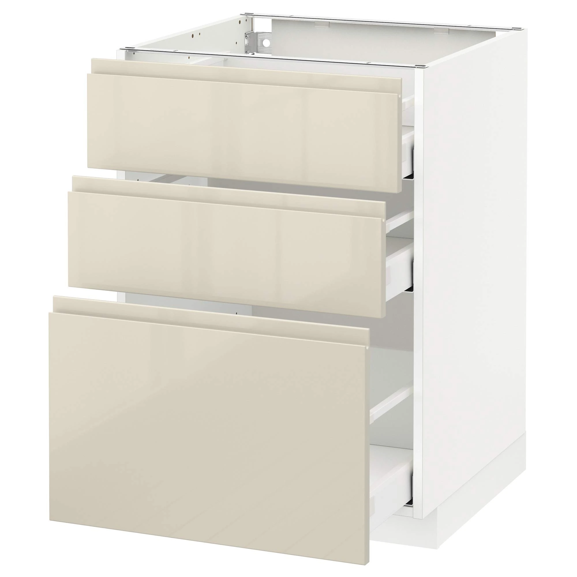 IKEA METOD/MAXIMERA Base Cabinet with 3 Drawers, 60x60 cm, White/Voxtorp high-Gloss Light Beige