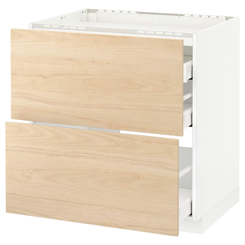 Ikea METOD/MAXIMERA base cab f hob/2 fronts/3 drawers, 80x60 cm, white/Askersund light ash effect