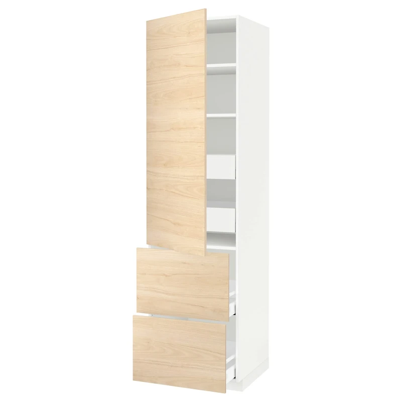 Ikea METOD/MAXIMERA hi cab w shlvs/4 drawers/dr/2 frnts, 60x60x220 cm, white/Askersund light ash effect