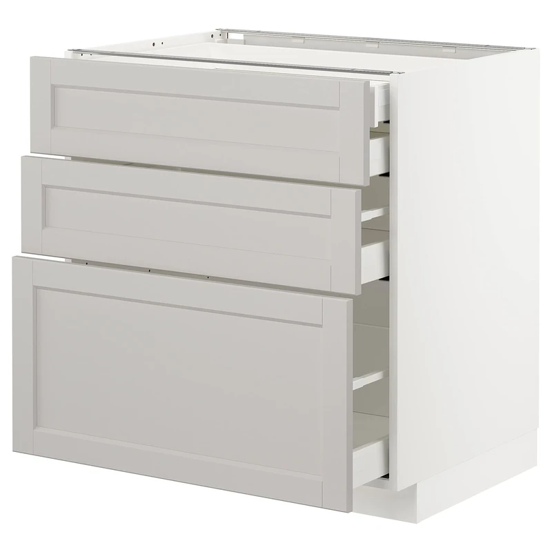 IKEA METOD/MAXIMERA Base cb 3 frnts/2 Low/1 md/1 hi drw, 80x60 cm, White/Lerhyttan Light Grey