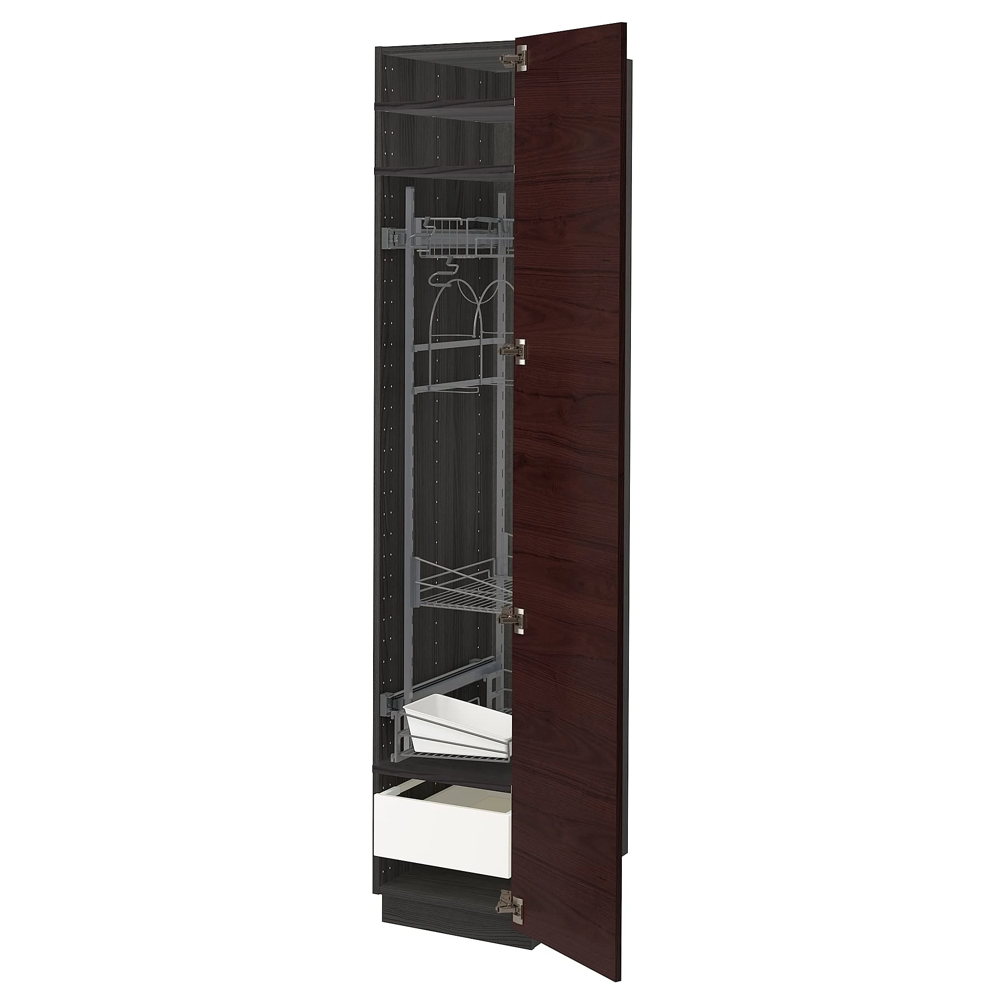 IKEA METOD/MAXIMERA high Cabinet with Cleaning Interior, 40x60x200 cm, Black Askersund/Dark Brown ash Effect