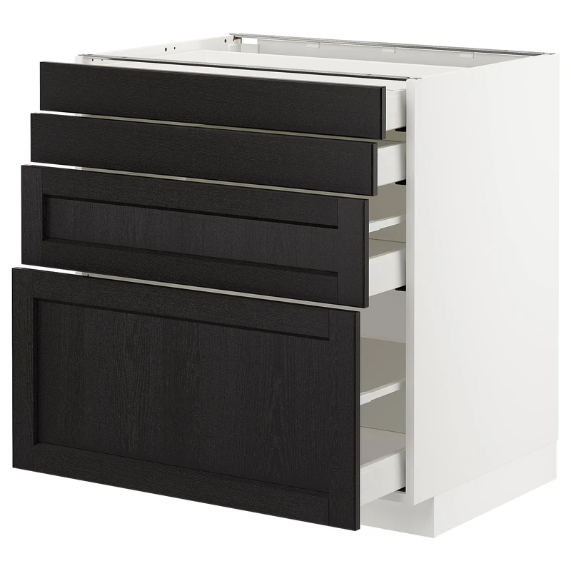 IKEA METOD/MAXIMERA Base cab 4 frnts/4 Drawers, 80x60 cm, White/Lerhyttan Black Stained