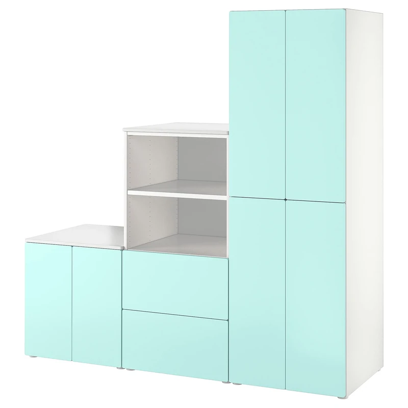 IKEA PLATSA/SMASTAD Storage Combination - 180x57x181 cm, White/Pale Turquoise