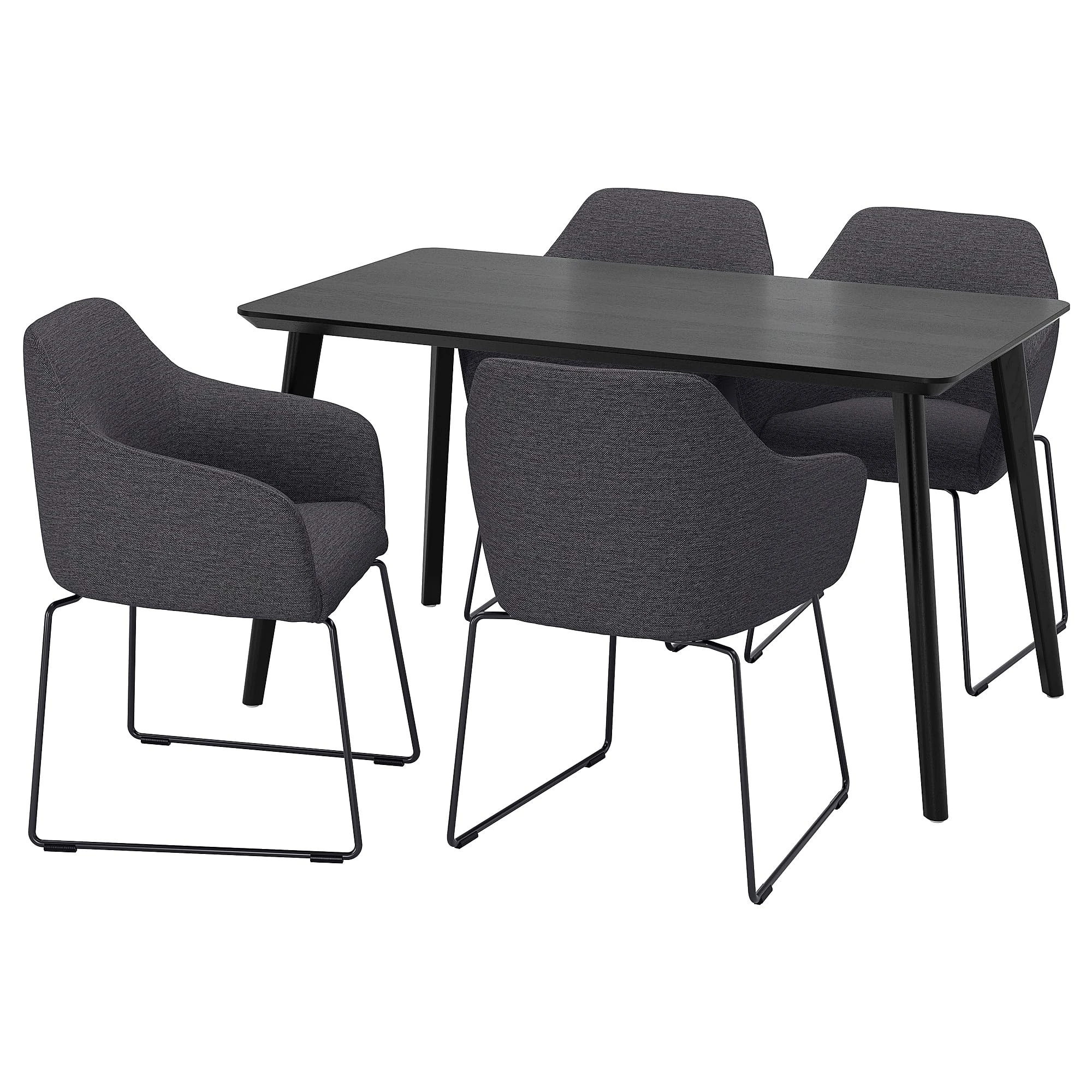 IKEA LISABO/TOSSBERG Table and 4 Chairs, 140x78 cm, Black/Metal Black/Grey