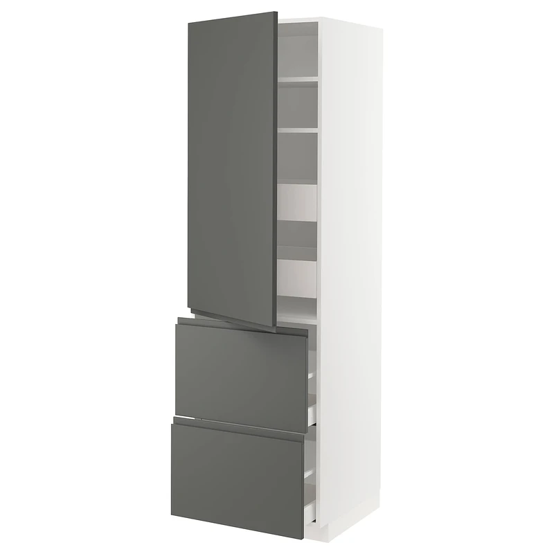 IKEA METOD/MAXIMERA hi cab w shlvs/4 Drawers/dr/2 frnts, 60x60x200 cm, White/Voxtorp Dark Grey