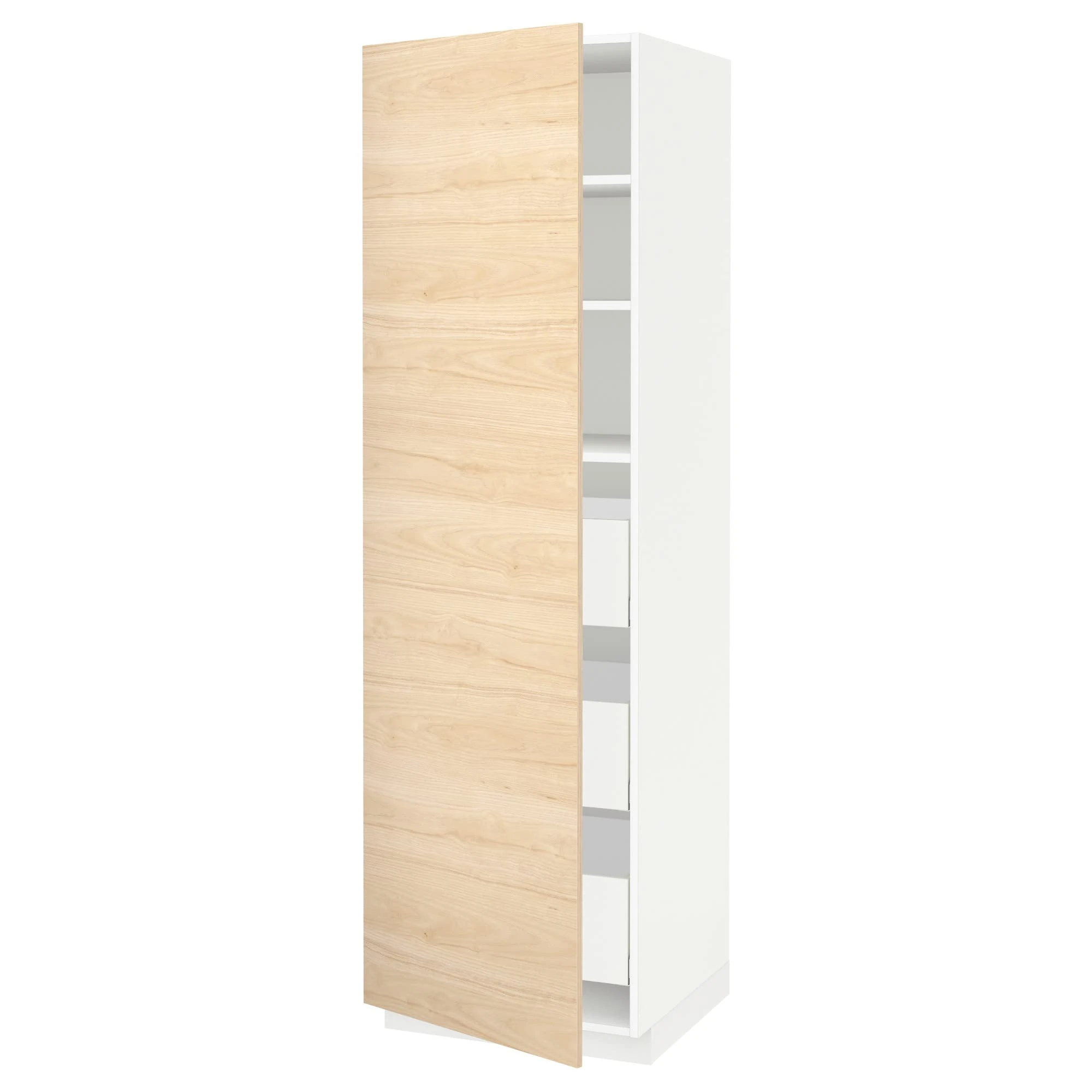 IKEA METOD/MAXIMERA high Cabinet with Drawers, 60x60x200 cm, White/Askersund Light ash Effect