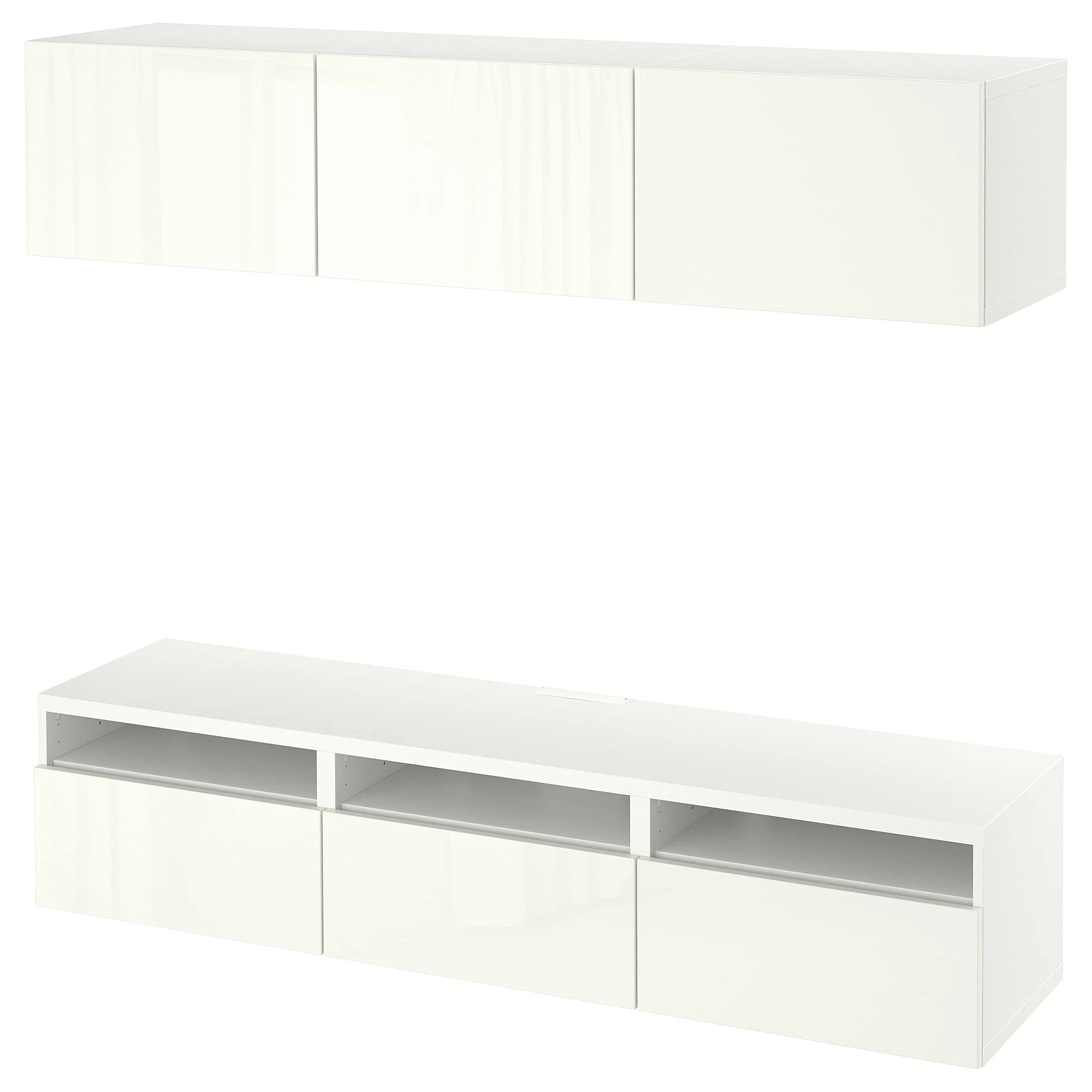 IKEA BESTÅ TV Bench, 180x42x185 cm, White Selsviken/high-Gloss/White