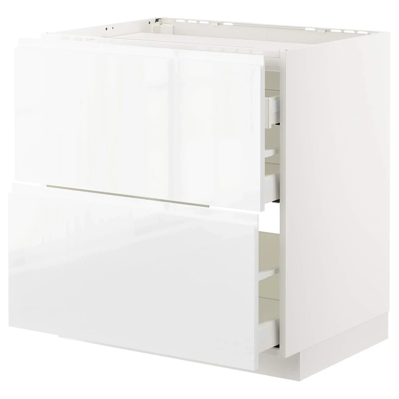 IKEA METOD/MAXIMERA Base cab f hob/2 Fronts/3 Drawers, 80x60 cm, White/Voxtorp high-Gloss/White