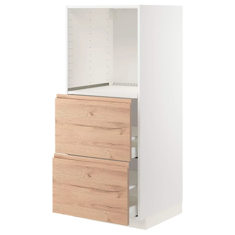 IKEA METOD/MAXIMERA high Cabinet w 2 Drawers for Oven, 60x60x140 cm, White/Voxtorp Oak Effect
