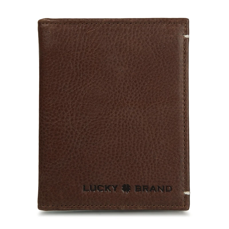 Lucky Brand L-Fold Trifold Wallet for Men, Smooth Leather - Brown, L-Fold