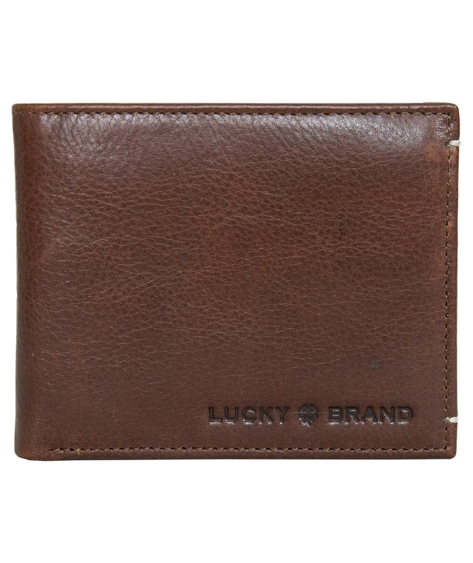 Lucky Brand Men's Embossed Bifold Wallet (Available in Cotton Canvas Or Leather), Smooth Leather - Brown, One Size