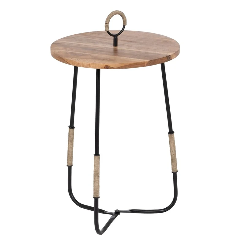 LOLAhome Table with natural wood and metal ring, Ø 40 x 66 cm