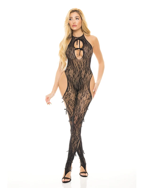 Pink Lipstick Lingerie Love Me Harder Bodystocking Black One Size