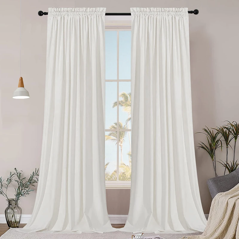 SMILETIME White 120in Long Velvet Curtains with Rod Pocket Thermal Insulated Soft Privacy Light Filtering Velvet Drapes for Bedroom and Living Room, Set of 2 Panels, 52 x 120 Inches Long