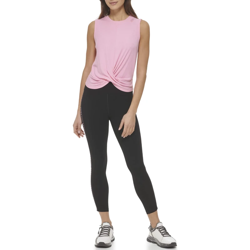 DKNY Women's Twist Front Crew Neck Tank top Shirt, Bubblegum, M - Image 1