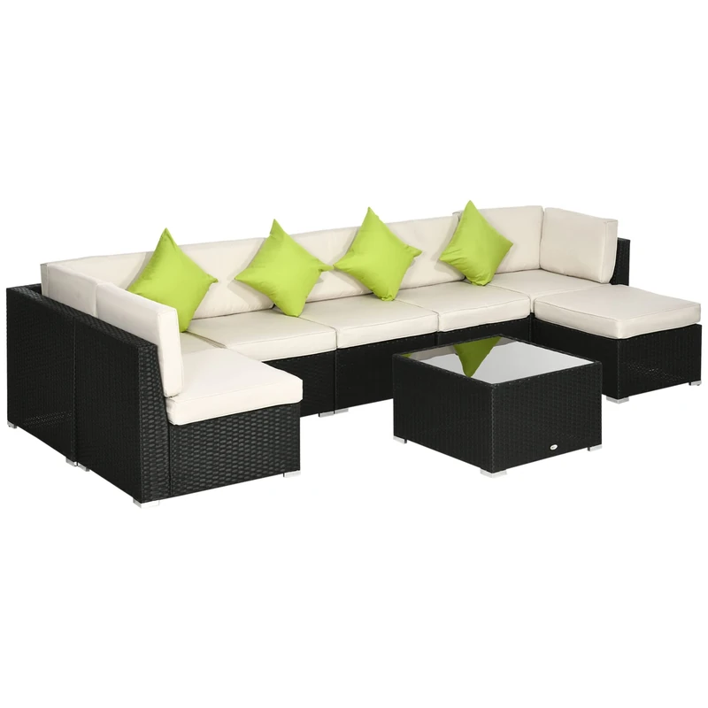 Outsunny 8 Piece Rattan Patio Sofa Set - Black Garden Furniture