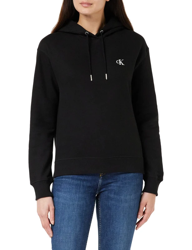 Calvin Klein Jeans Women Sweatshirt Ck Embroidery no Hood, Black (Ck Black), XXL