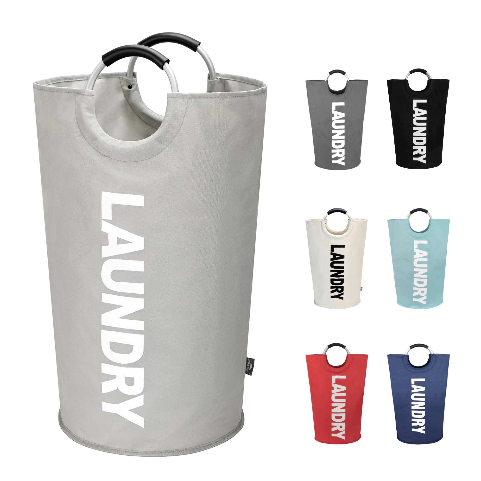 DOKEHOM 90L Large Laundry Basket, Collapsible Laundry Bag, Freestanding Tall Clothes Hamper, Foldable Washing Bin (Grey)