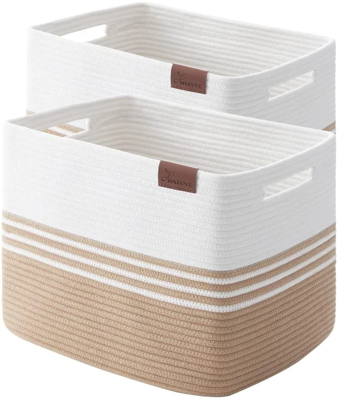 SIXDOVE Storage Baskets, 42L*2 Pack Storage Baskets for Organizing, Laundry Basket for Closet,Cotton Rope Blanket Basket for Storage, Toy Storage Basket for Living Room, Laundry Room, Bedroom-Jute