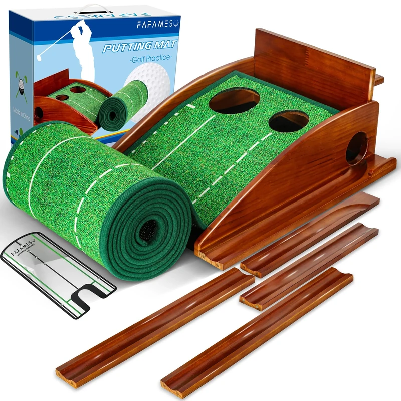 FAFAMESO Golf Putting Mat for Indoor, Putting Green Training Equipment with Ball Return, Mini Golf Practice Training Aid for Home and Office, Golf Gifts for Christmas Thanksgiving Day