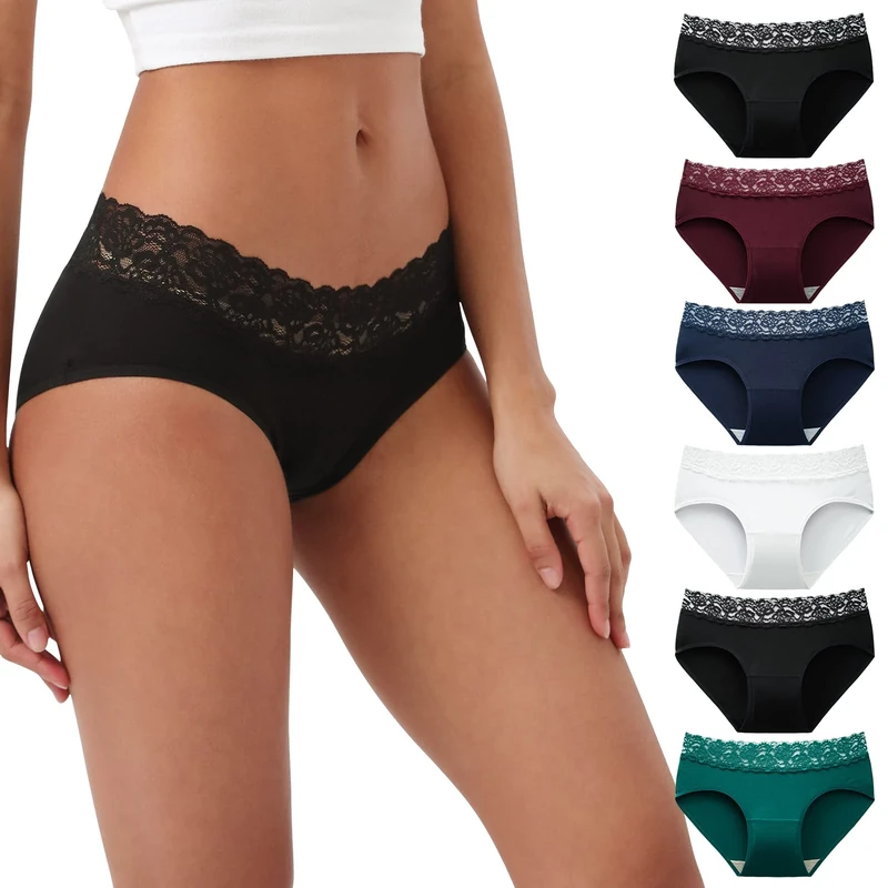 INNERSY Womens Pants Underwear Cotton Knickers Multipack Ladies Lace Hipster Panties 6 Pack (12, Popular Multicolour)