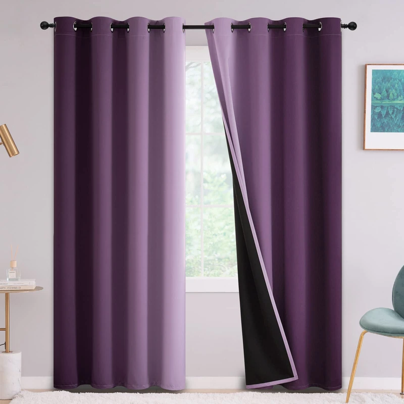 Yakamok Purple 100% Blackout Curtains for Bedroom，Ombre Room Darkening Curtains for Living Room Grommet Window Curtains 84 inches Long,Thermal Insulated Gradient Curtains & Drapes,2 Panels,52x84 inch - Image 1