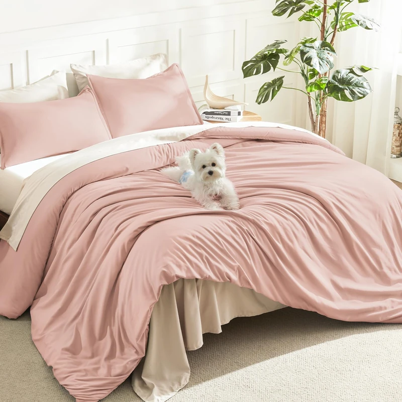 Litanika Blush Pink California King Comforter Set, 3 Pieces Solid Bedding