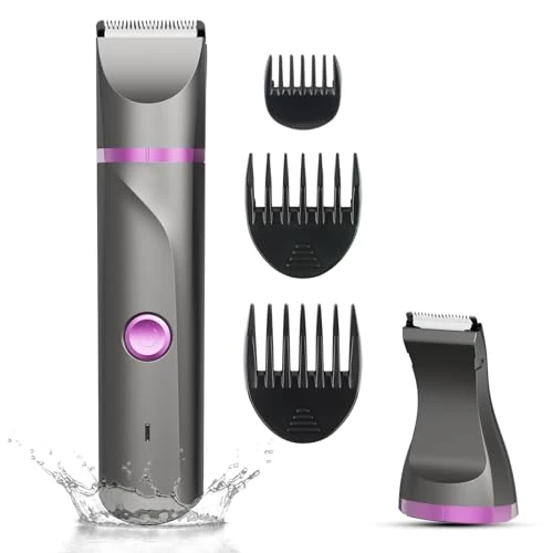AREYZIN Pubic Hair Trimmer Women Bikini Trimmer Electric Shaver Razor for Bikini Armpit Legs Groin Hair Removal Body Hair Trimmer, Rechargeable Waterproof for Wet and Dry Use，Gray&Purple