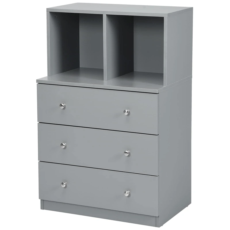 CASART Chest of Drawers, Wooden Storage Cabinet Modern Console Sideboard with 3 Drawers and 2 Open Storage Unit, Utility Dresser Chest Floor Cupboard for Bedroom Living Room Hallway (Grey)