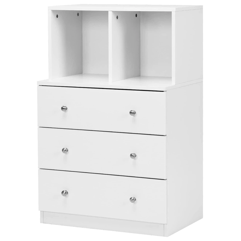 CASART Chest of Drawers, Wooden Storage Cabinet Modern Console Sideboard with 3 Drawers and 2 Open Storage Unit, Utility Dresser Chest Floor Cupboard for Bedroom Living Room Hallway (White)