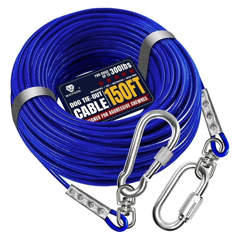 Tie Out Cable for Dogs Up to 300lbs,150ft Extra Strong 1000lbs Break Strength Tie-Out Tether Trolley Training Lead,Dog Run Cable for Yard Garden Park Camping Outside (Blue, 300lbs 150ft)