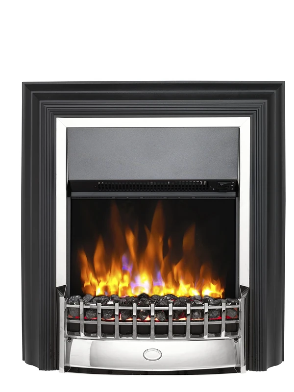 Dimplex Cheriton Deluxe Freestanding Optiflame Electric Fire, Chrome and Black Freestanding LED Flame Effect with Variable Flame Brightness, Coal Fuel Bed, 2kW Fan Heater and 1000/2000 Watt Settings