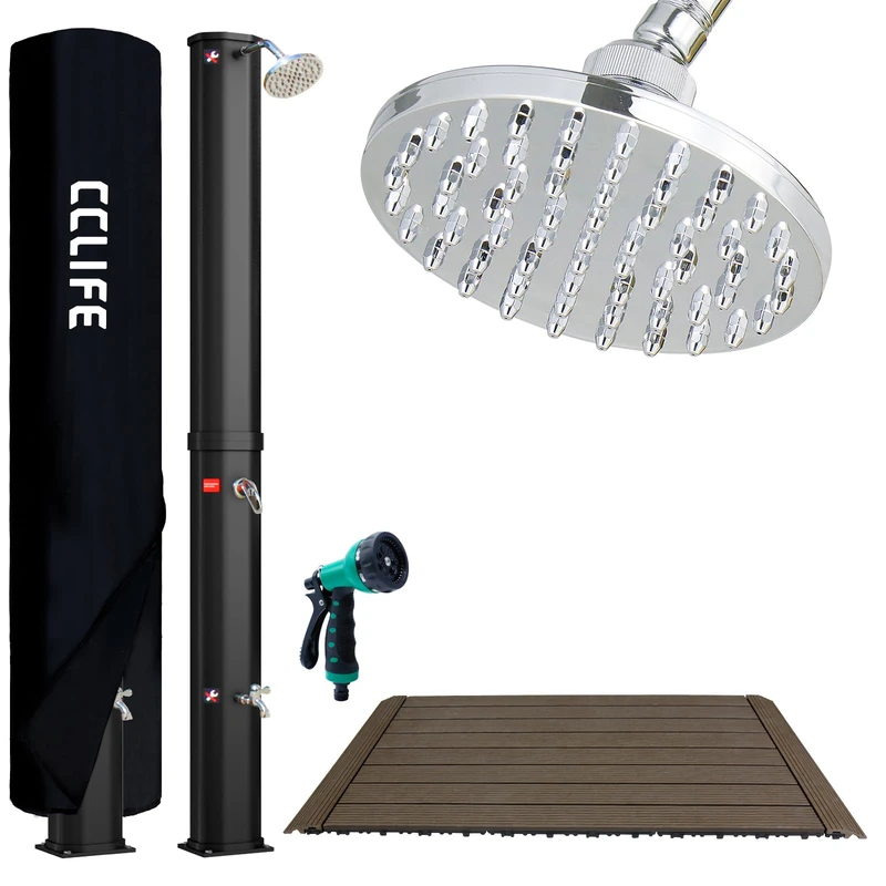 CCLIFE Solar Shower 40 L with Base Plate and Hand Shower Solar Garden Shower Pool Shower Rain Shower Outdoor Shower Garden Shower Warm Water - Image 1