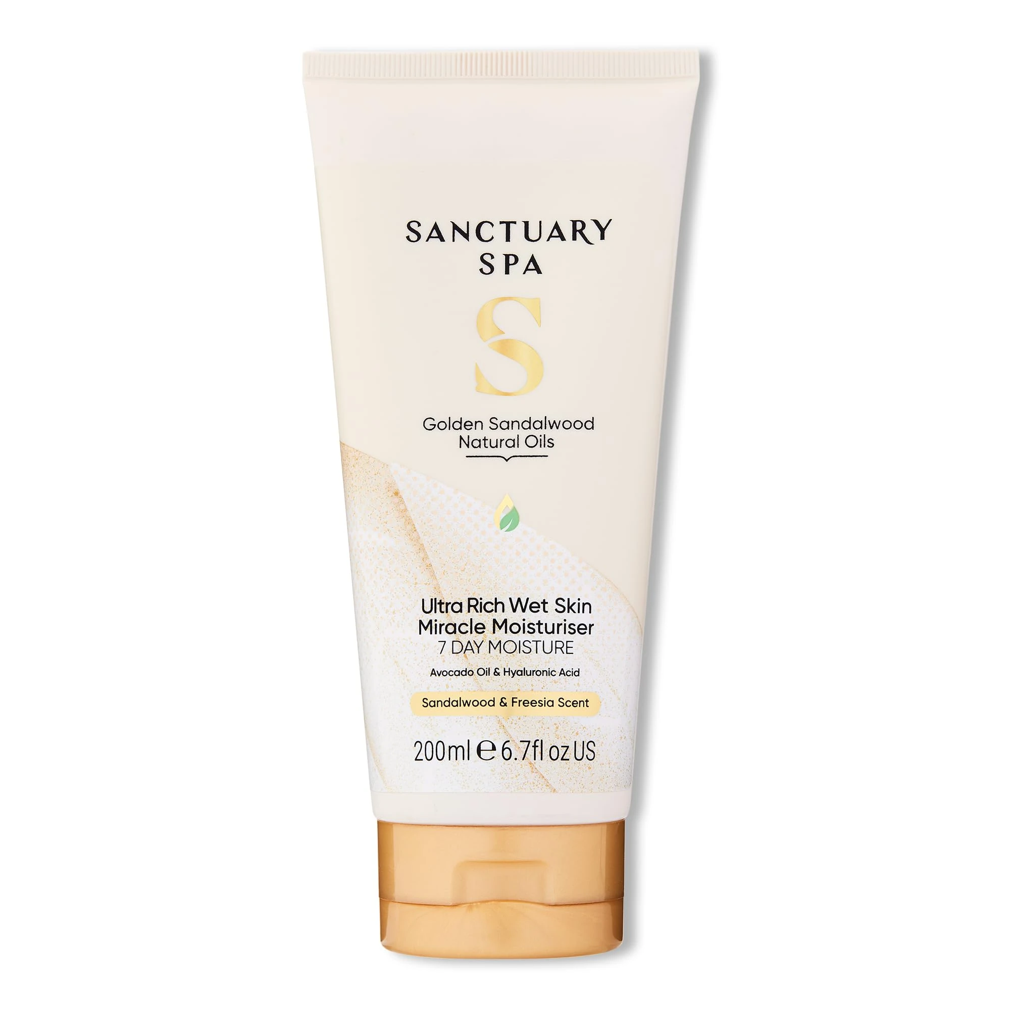 Sanctuary Spa Golden Sandalwood Ultra Rich Wet Skin Moisture Miracle, In-Shower Moisturiser, 7 Day Moisture, Mineral Oil Free, Cruelty Free & Vegan, 200ml
