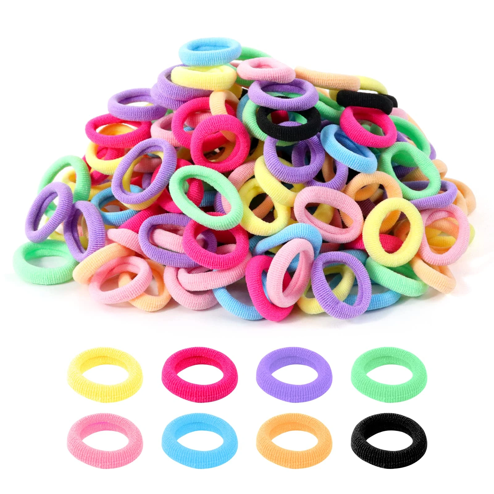 Hanyousheng 200 Pcs Multicolor Baby Hair Bands, Toddler Hair Bobbles, Seamless Elastic Hair Ties for Girls, Kids