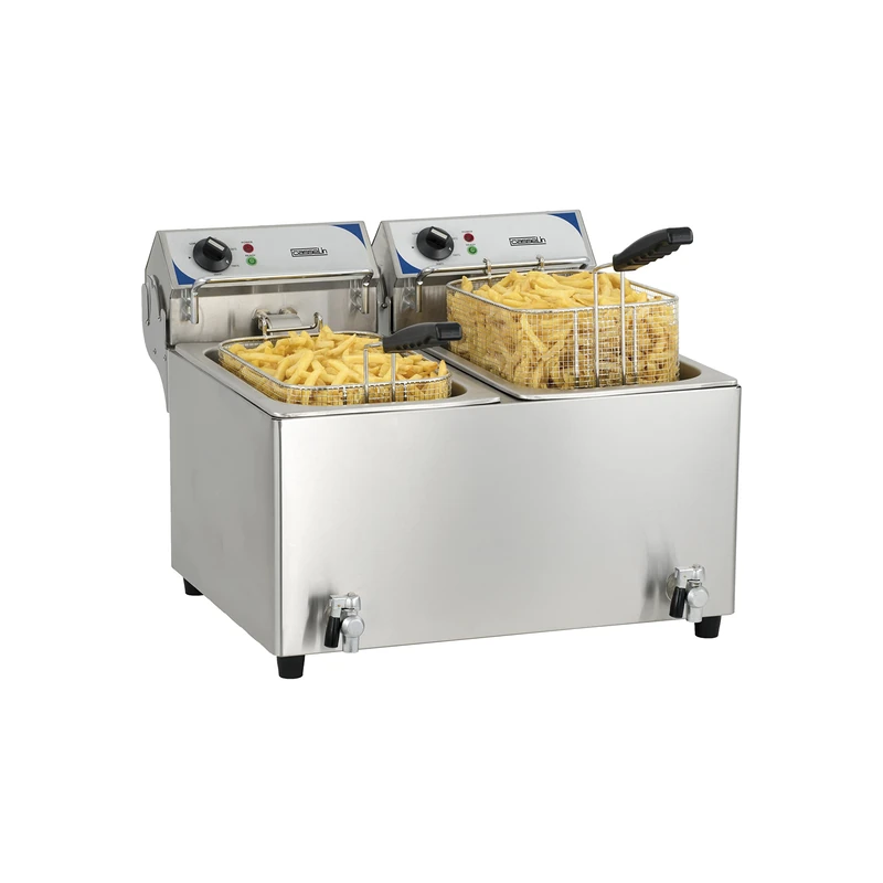 Casselin CFEV72B Electric deep Fryer with Drain tap 2 x 7L, Stainless Steel