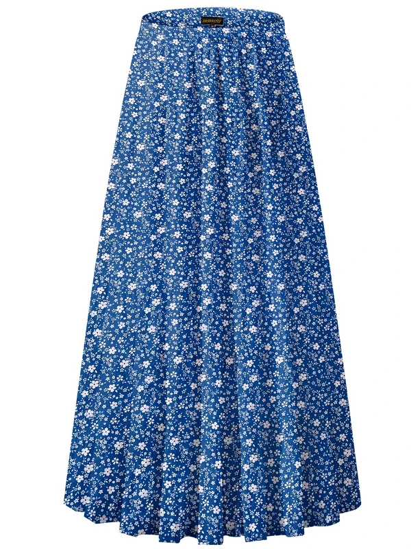 NASHALYLY Women's Chiffon Elastic High Waist Pleated A-Line Flared Maxi Skirts, Flower-187, M - Image 1