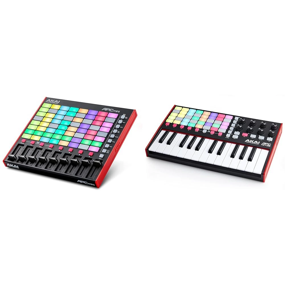 AKAI Professional APC Mini MK2 - USB MIDI Pad Controller for Clip Launching with Ableton Live Lite & APC Key 25 MK2-25-Key USB MIDI Keyboard Controller for Clip