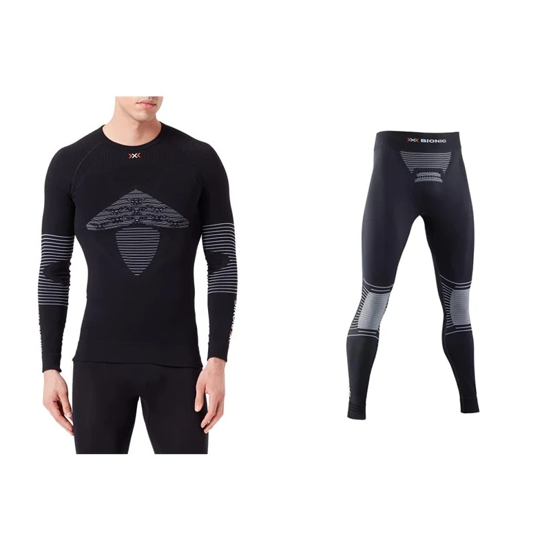 X-Bionic Energizer 4.0 Maglia Compressione Maniche Lunghe Uomo & Strato Base Pantaloni Funzionali Uomo Opal Nero/Arctic Bianco, S