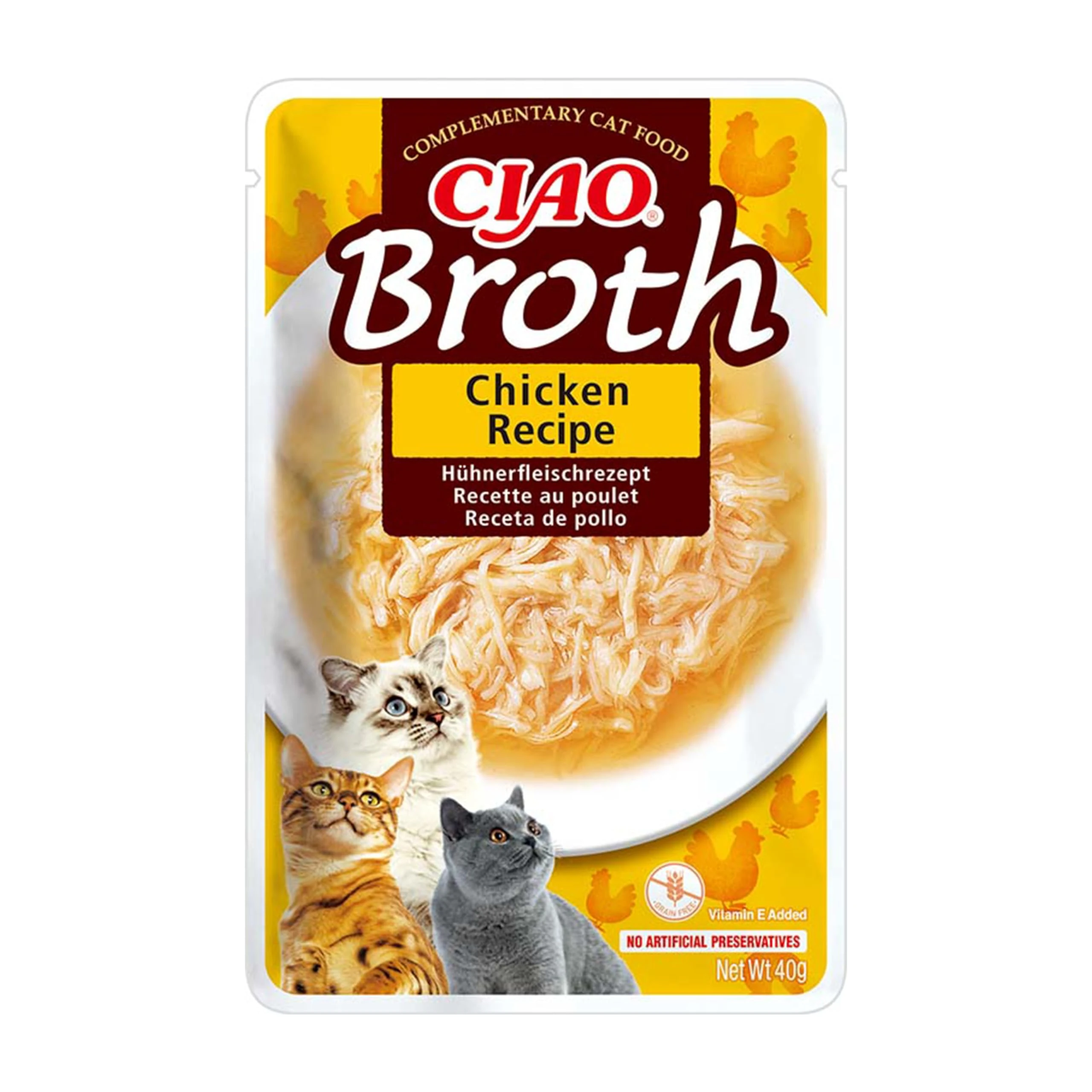 INABA Churu Broth - broth for cats - chicken snacks recipe - awards with animal proteins, without grains, preservatives, colorants, lime, 1 x 40 g