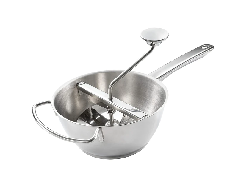 Leifheit Food Mill Strainer, Mash and Puree Maker, Manual Food and Vegetable Grinder, Silver, Stainless Steel Bowl, Ambidextrous Rotary Food Mill for Tomato Sauce, Potato Masher, 41 x 9.8 x 20.7 cm - Image 1
