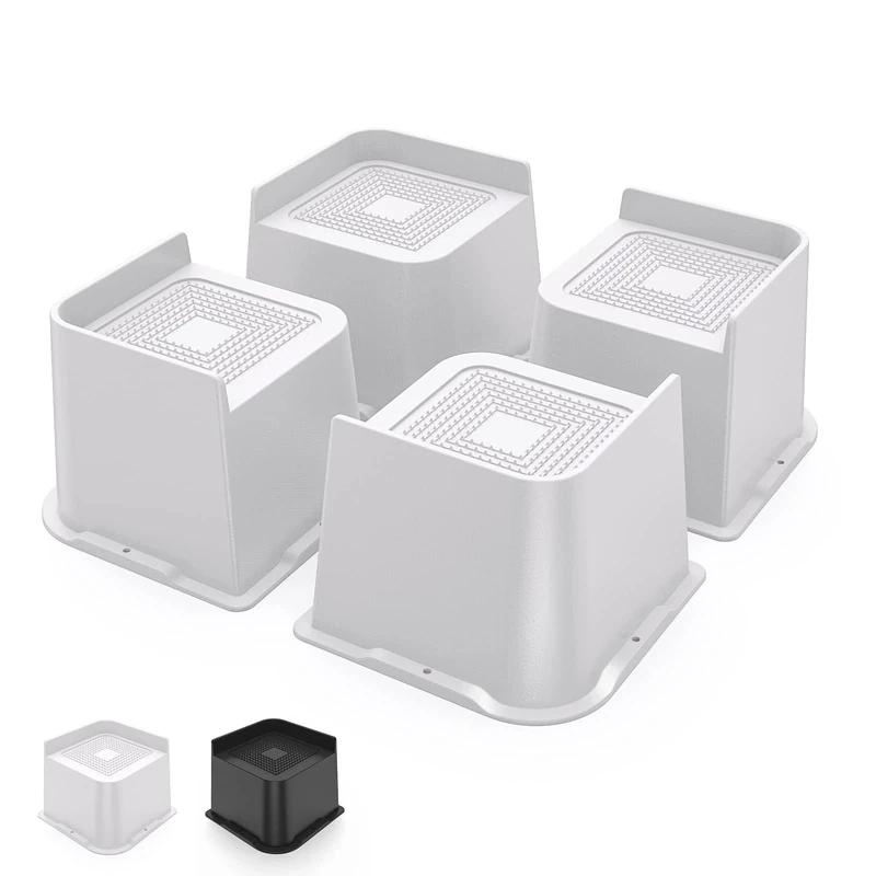 USION Bed Risers 2 inch, 3 inch, 4 inch, 6 inch or 8 inch Heavy Duty Furniture Risers, Up to 6000 Lbs Bed Lifts Blocks for Couch Desk Sofa Table Bookshelf (White, 4IN-4PCS)