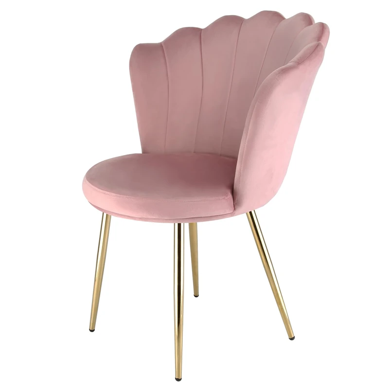 RayGar Genesis Flora Accent Chair with Petal Back Armchair With Golden Chrome Finish Metal Tube Legs (Pink)