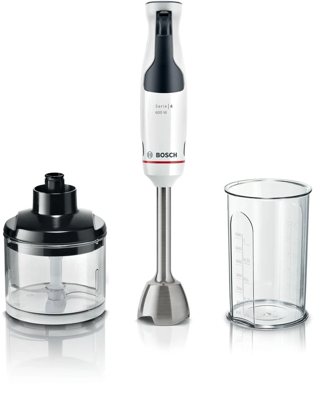 Bosch Home Appliance - MSM4W220 ErgoMaster 4 Series, Hand Blender, 600W Motor, QuattroBlade Mixer, Accessories Included - White
