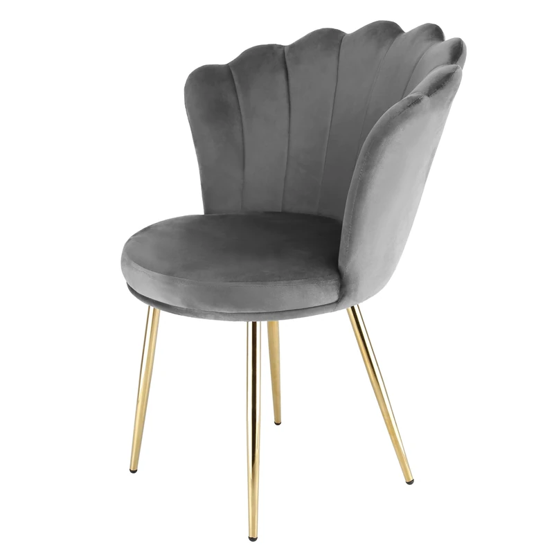 RayGar Genesis Flora Accent Chair with Petal Back Armchair With Golden Chrome Finish Metal Tube Legs (Grey)
