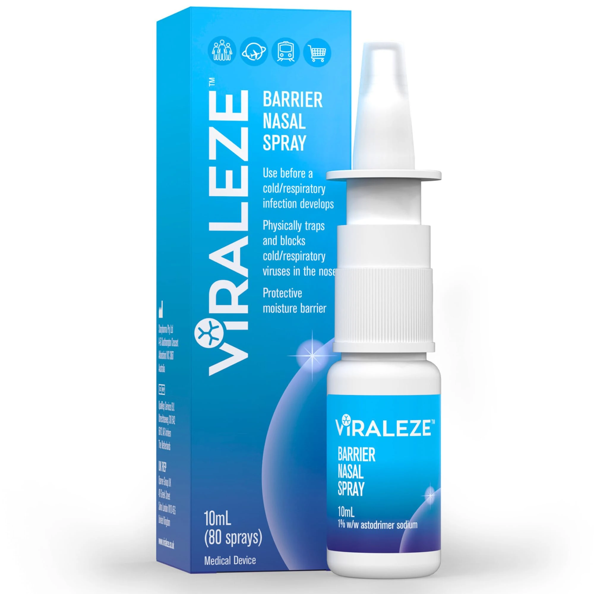 VIRALEZE Barrier Nasal Spray – Helps Trap & Block Cold & Respiratory Viruses, Clinically Proven, Extra Layer of Protection - Travel-Friendly Spray for Crowds, Planes & Trains (10ml / 80 Sprays)