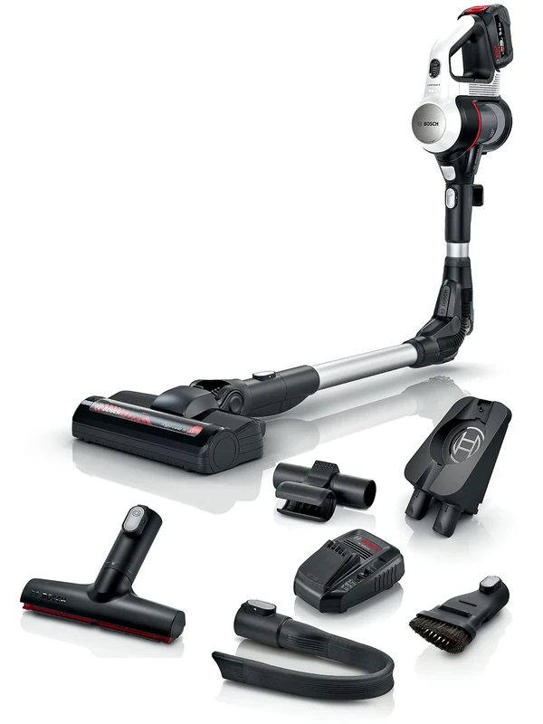 Bosch Unlimited 7 BSS715CARP Cordless Vacuum Cleaner, Kink Tube, Hygiene Filter, 5.0 Ah Battery, Quick Charger, XXL Upholstery Nozzle, Turbo Level, Made in Germany, White